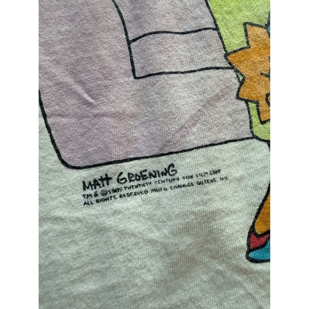 1989 Vintage The Simpsons T Shirt Mens M White Double Sided Single Stitch Bart - Picture 3 of 7
